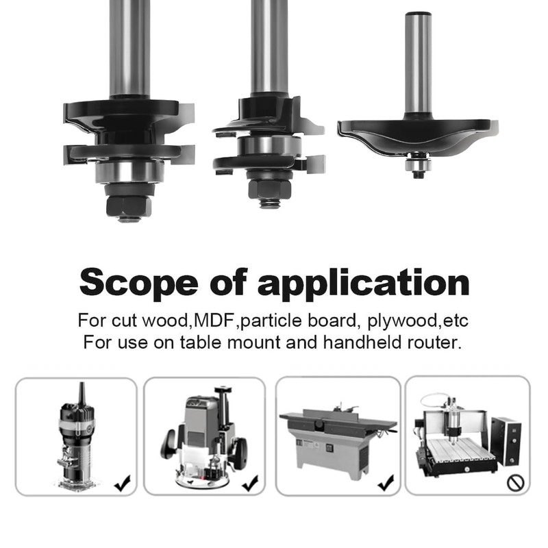 SICWOOD 3PCS Cabinet Door Raised Panel Router Bits Set 1/2
