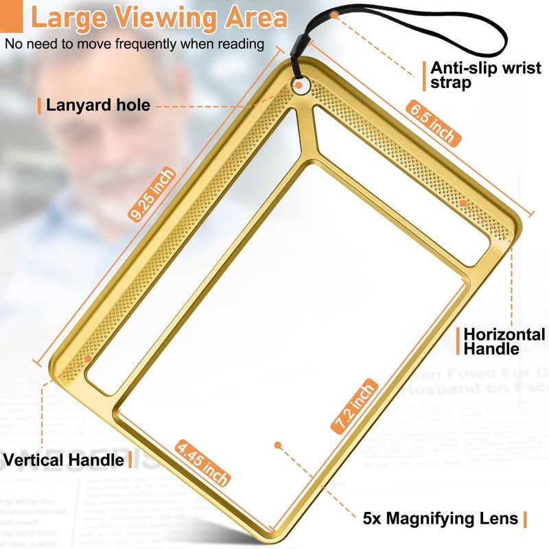 AKKYCVS 5X Full Page Magnifying Glass for Reading, Lightweight Rectangular