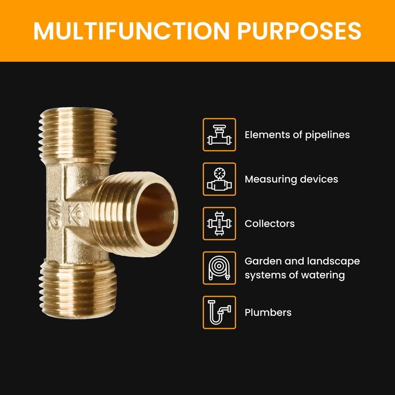 Brass Pipe tee 1/2" male x 1/2" male x 1/2"