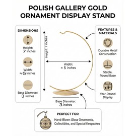 Polish Gallery Glass Ornament Display Stand Holder 7 inch Tall Simple Round Hanger Hook for Glass Ball Ornaments 120mm/5 inch Ø Gold