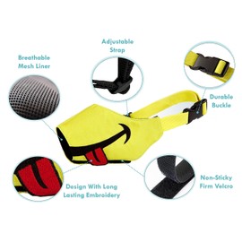FOOTPET Dog Muzzle, Smiley Face Muzzle with Soft Breathable Air Mesh Nylon, Anti Biting Barking Chewing, Adjustable Dog Mouth Cover for Medium, Large, Extra Large Dogs (Yellow, L)