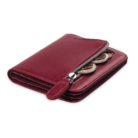 FT FUNTOR Small Wallet for Woman with Card Ladies Bifold Zipper Pocket RFID Blocking Leather Wallet Purse (Wax Red)