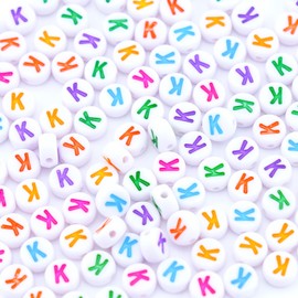 Sunrica 300Pcs Round Letter Beads K 4X7mm Single Small Letter Beads for Friendship Bracelets Making