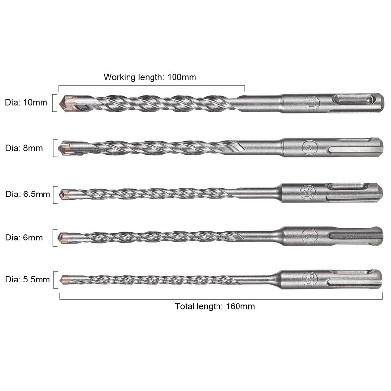 HPMAISON SDS Plus Rotary Hammer Drill Bit Set, 5PCS Cross