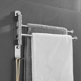 Chrome Rotating Towel Rack Stainless Steel Adjustable Towel Rack Bathroom Towel Rack 12 * 1.5 * 8.5inchs Suitable for Bathroom, Bedroom, Balcony Removable Towel bar (electroplated, Two Poles)