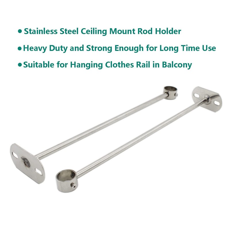 2 Pack Ceiling Mount Bracket, Stainless Steel Wardrobe Pipe Bracket