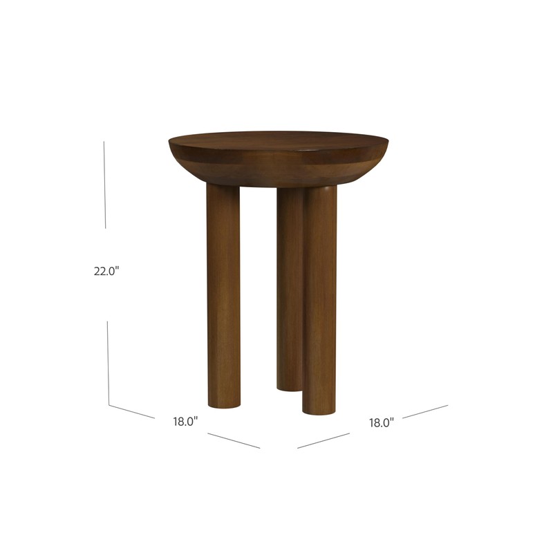 HomePop Walnut Mango Wood 3-Leg End/Side Round Table