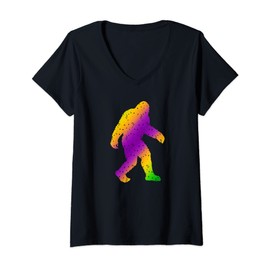 Womens Bigfoot Mardi Gras Confetti Silhouette - Sasquatch Party V-Neck T-Shirt