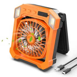 Camping Fan Solar Powered, Portable Solar Fan 10000mAh USB Rechargeable Battery Operated with Light, Quiet Outdoor Fans for Tent, RV, Emergency, Hiking, Power Outage, Desk, Greenhouse, Survival Kit