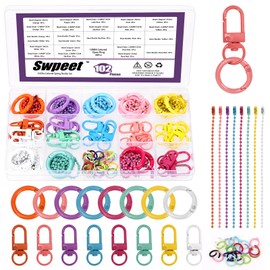 Swpeet 102Pcs 8Colors Swivel Lobster Claw Clasps with O-Shaped Keychain Clips, Open Jump Rings and Ball Chains Assortment Kit, Metal Carabiner Keychain Clip for Connecting and DIY Craft Making