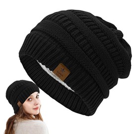 XdealCozyxc Beanie Hats for Women, Thermal Heat Holders Winter Hats for Women Outdoor Black