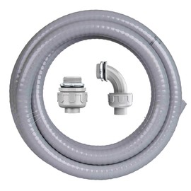 Geowaky 3/4 Inch 10 FT Liquid-Tight Conduit and Connector Kit Non Metallic Flexible Conduit Electrical Kit - 1 Straight and 1 Angle Fittings Included for Electrical Wiring