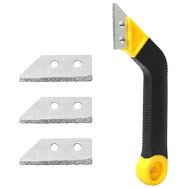 Coitak Tile Grout Saw Angled Grout Saw with 3 Pieces Extra Blades Replacement, Grout Removal Tool for Tile Cleaning (Yellow)