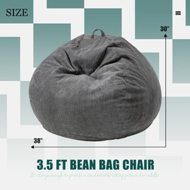 Hobestluk 3.5FT Bean Bag Chair Large Bean Bag with Filler Included Bean Bag Chairs for Adults Teardrop Bean Bag Chair with Removable Cover for Bedroom Living Room - (Large, Grey)