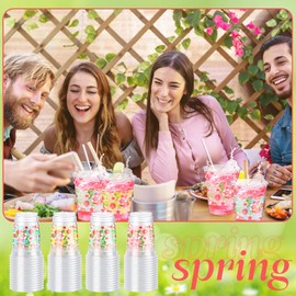Jingmore 100 Pcs 12oz Floral Disposable Cups Flower Spring Party Plastic Cups Wildflowers Cold Beverage Drinking Cups for Spring Summer Party Wedding Reception Baby Shower Bride's Birthday Party