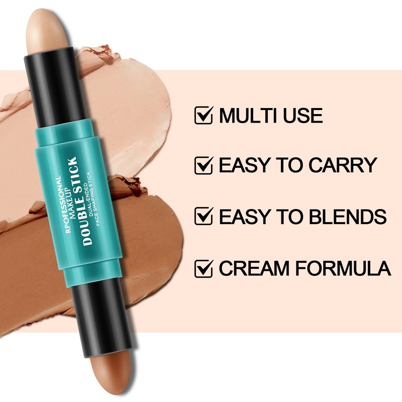 Apooliy 2-in-1 Cream Contour & Highlighter Sticks,2pcs Non-Greasy Bronzing and