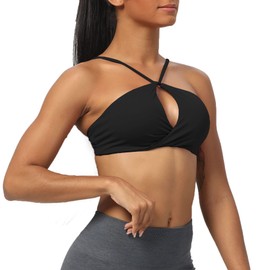 Aoxjox brasier deportivo de entrenamiento para mujer, ajuste sin espalda, acolchado Ariel halter, playera sin mangas para yoga, Negro -, L