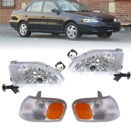 LABLT Replacement for 1998 1999 2000 Corolla Headlamps Chrome Housing with Corner Parking Signal Lights Head Lights
