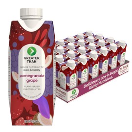 Greater Than Nutrient Hydration Beverage, Electrolyte Drink for Gut Health & Energy with Coconut Water, Vitamins, Gluten Free, Plant Based, Low Sugar, Pomegranate Grape, 24 Pack
