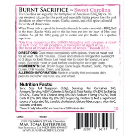 Burnt Sacrifice Sweet Carolina Style Gourmet BBQ Spice Dry Rub seasonings (10 Ounce Bag Makes Over 20 Pounds) Pork Ribs Chops Chicken Turkey Wings (Sweet Carolina Rub, 10 OZ Bag (1))
