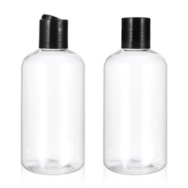 Wanmu 2Pcs 8 oz Plastic Squeeze Empty Bottles for Liquids, Travel Toiletry Bottles with Disc Caps, Refillable Leak Proof Travel Bottles for Shampoo, Conditioner