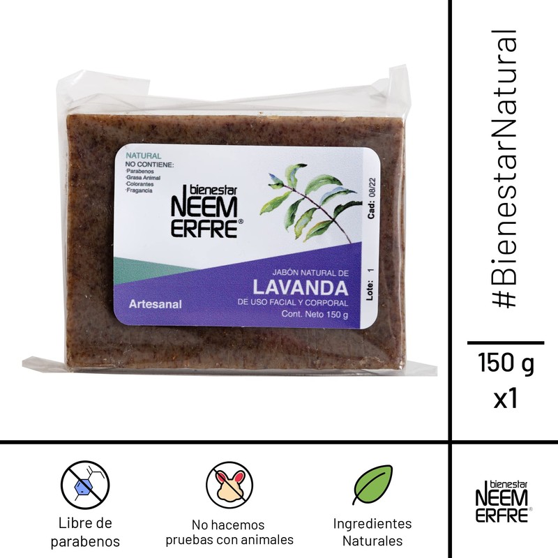 bienestar NEEM ERFRE Jabón Natural Artesanal Lavanda con Aceite Neem