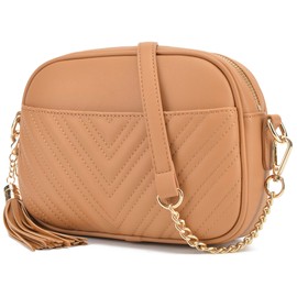 lola mae Quilted Crossbody Bag, Trendy Design Shoulder Purse (Blight brown)