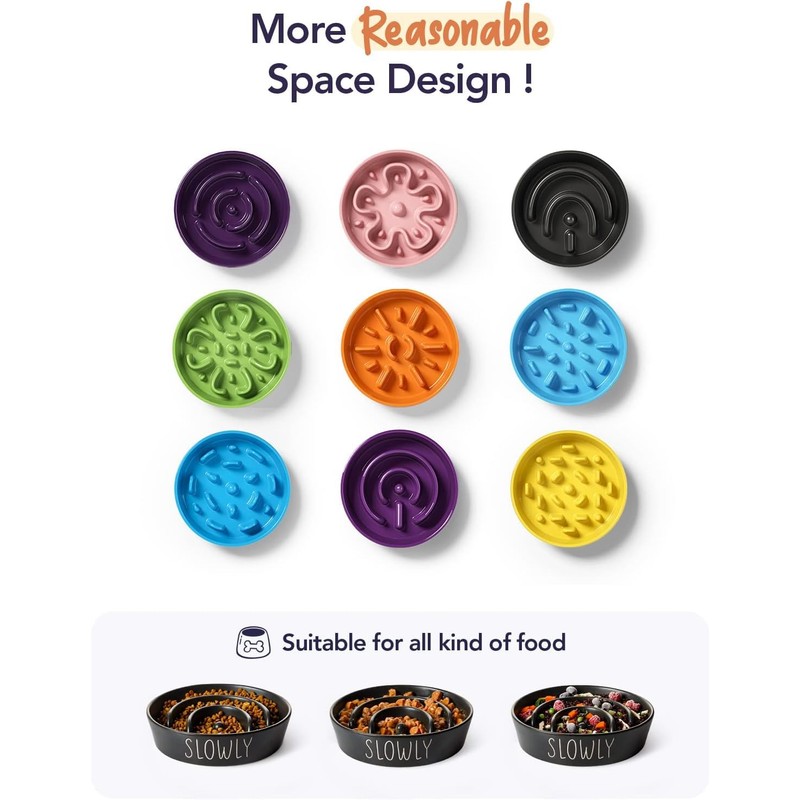 Ceramic Slow Feeder Dog Bowls Small Breed, 0.6 Cups Dog