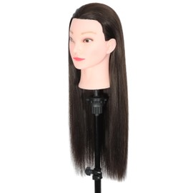 26"-28" Mannequin Head Hair Styling Training Manikin Cosmetology Doll Head Human Hair Blend and Free Clamp Holder