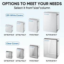 TICONN Waterproof Electrical Junction Box IP67 ABS Plastic Enclosure with Hinged Cover with Mounting Plate, Wall Brackets, Cable Glands (Clear, 11"x7.5"x5.5")