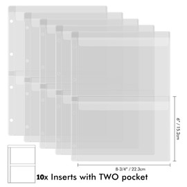 10 Pack A4 Size Plastic Binder Pockets,4 Holes Waterproof PVC Folders Loose Leaf Bag forBudgeting Loose Leaf Bags Planner Insert Pouches Photo,Document, Stamp & Die Storage Bills Organizer（2 Grid ）