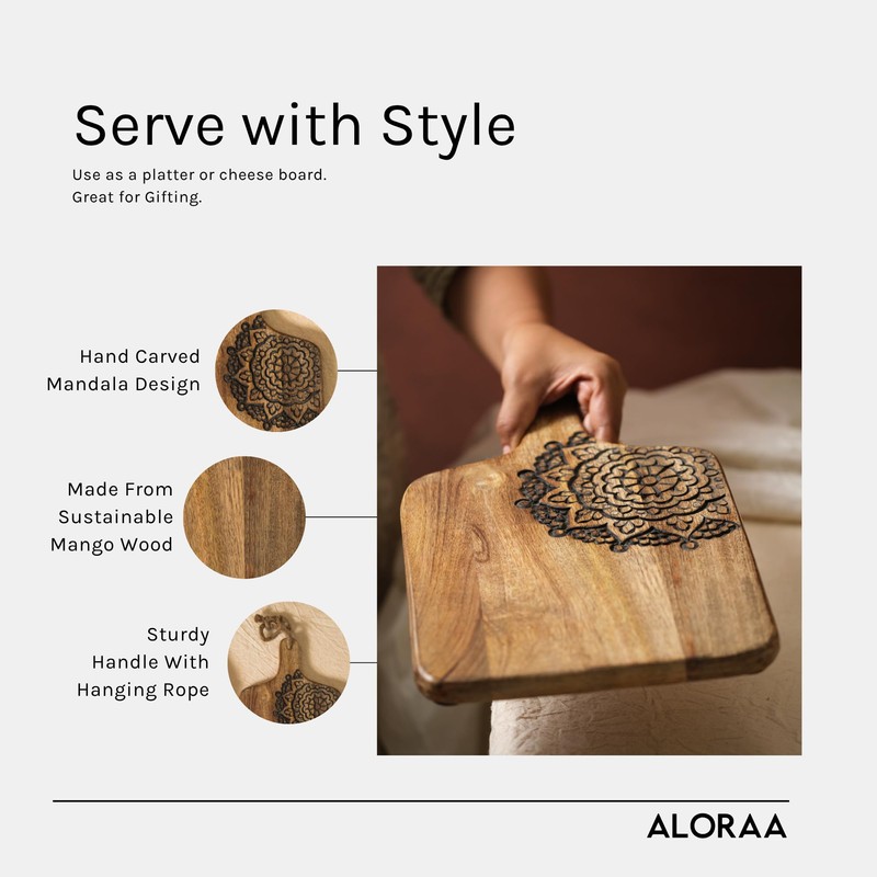 Hand Carved Mandala Chopping Board – Sustainable Mango Wood with