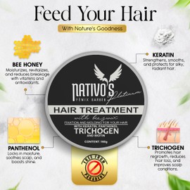 Nativo's Hair Styling Cream and Regrowth Treatment For Men and Women - Hair Thickening Mask with Bee Honey & Trichogen - Tames & Strengthens, Dry, Frizzy, Curly Hair, Paraben-Free (160g)