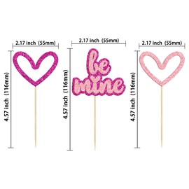 Gyufise 24Pcs Heart Cupcake Toppers Pink Glitter Be Mine Valentine's Day Cupcake Pick Decorations for Valentine's Day Birthday Wedding Anniversary Party Supplies