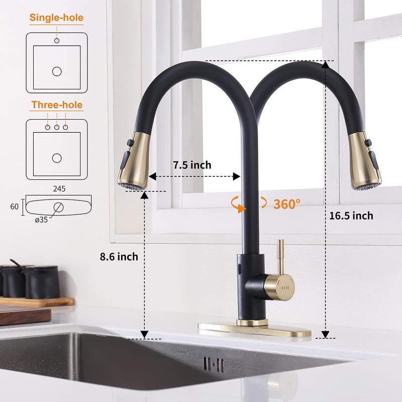 Touchless Kitchen Faucet with Pull Down Sprayer, Motion Sensor Kitchen