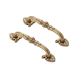 CcHhyyt Pack of 2 Vintage Brass Cabinet Handles, Floral Pattern, Antique Furniture Handle, Metal Gold Furniture Knobs, Cabinet Handles, Drawer Handles, Door Handle for Kitchen Cabinet, Drawer,