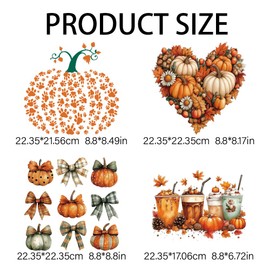 arricraft 4 Pcs Autumn Theme Heat Transfer Film Logo Stickers Set, 4 Styles Harvest Season Pumpkin Pattern Heat Transfer Stickers Iron on Decals for T-Shirts Patches Bags Hats DIY Crafts