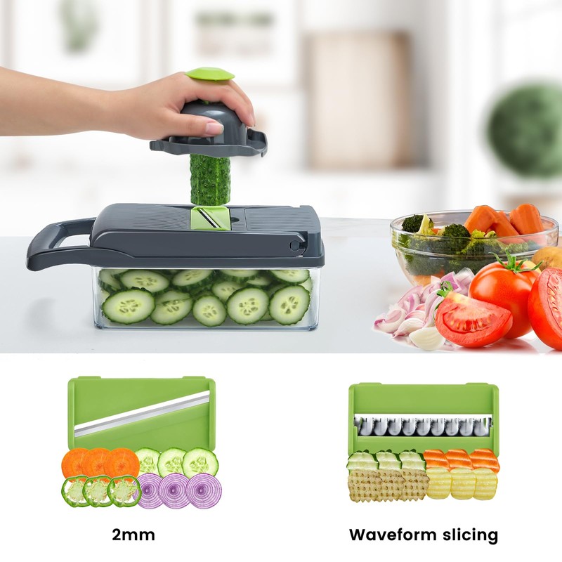 Lnopever 14 In 1 Gemüseschneider Mandoline Gemüsehobel,Obstschneider, Gemüseschneider, Zwiebelschneider, Zerkleinerer,