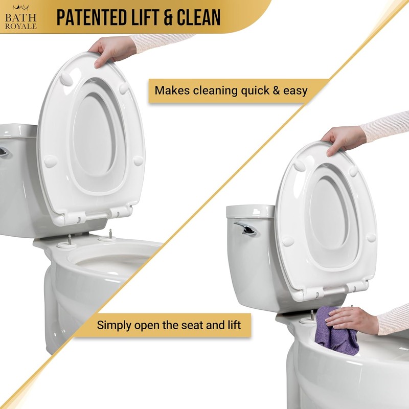Bath Royale Elongated Toilet Seat BR501-01 Quiet Close, Stain-Resistant and