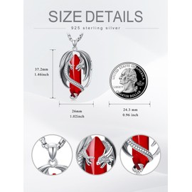 Flpruy Dragon Necklace 925 Sterling Silver Red Crystal Dragon Pendant Healing Crystal Pendant Spiritual Protection Dragons Jewelry Gifts for Men Women