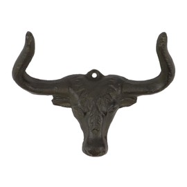 30GO Cast Iron Longhorn Steer Wall Hook-5" Bull Head Decorative Hanger Heavy Duty Rustic Western Decor | Includes Screws and Anchors