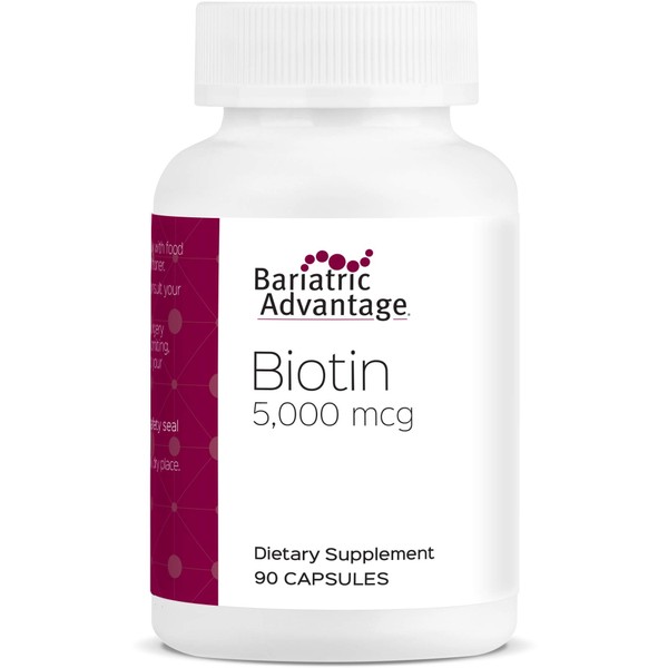 Bariatric Advantage 5mg Biotin Capsules, High Potency 5,000 mcg Biotin Supplement to Help Maintain Healthy Nails and Hair - 90 Count