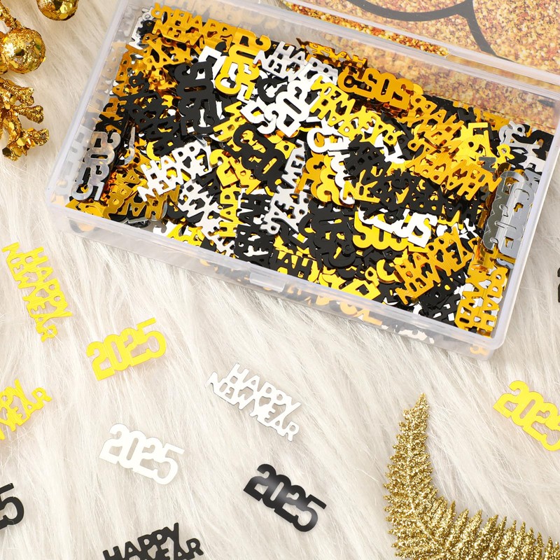 JULBEAR 2025 New Years Confetti, New Year Party Supplies Black