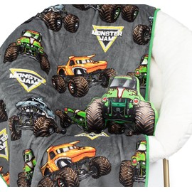 Jay Franco Monster Jam Grave Digger Nogginz Set - 40 x 50 Inch Lightweight Travel Throw Blanket & Pillow - Kids Super Soft 2 Piece Bedding Set