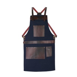 Tanner London Professional Canvas Apron, 100% Real Leather Pockets, Adjustable Crossbody Strap, Antique Brass Hardware, Available in Black/Navy/Green/Brown, 86.6 cm Length (Blue)