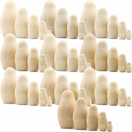 AEVVV Lot of 10 Set by 5 pcs Blank Wooden Nesting Dolls - Peg People for DIY Projects, Unfinished Wood Russian Matryoshka for Arts and Crafts