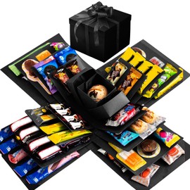Pasdrucn DIY Explosion Gift Box, 5 Layer Snack Explosion Box, Scrapbooking Box, Creative Explosion Box for Gift, Anniversary, Birthday, Valentine's Day and Wedding (Black)