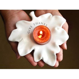 Give Thanks Hostess Gift, Leaf Candle Votive, Fall Decor, Thanksgiving Hostess Gift, Host Gift - Leaf Votive with Pumpkin Spice scented candle