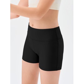 Haloumoning - Pantalones cortos deportivos para niñas, cintura alta, yoga, danza, motociclista, cómodos pantalones cortos de gimnasia, 5-14 años, Negro -, 11-12 Años