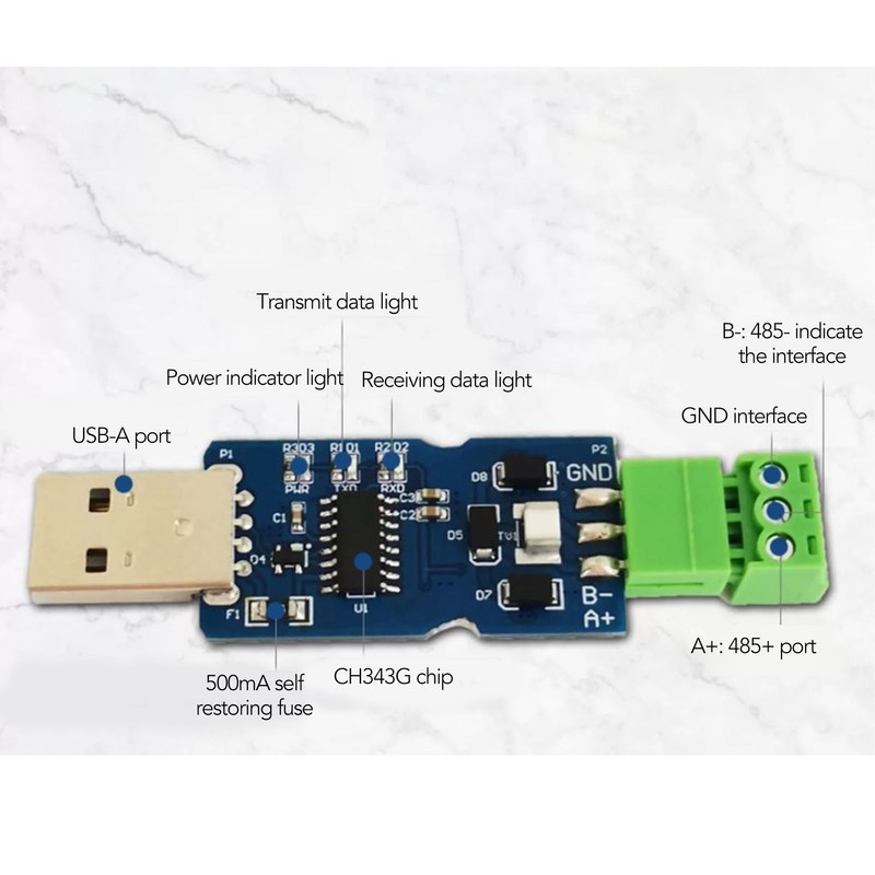 USB to RS485 Converter Industrial Adapter Half Duplex CH343G Chip
